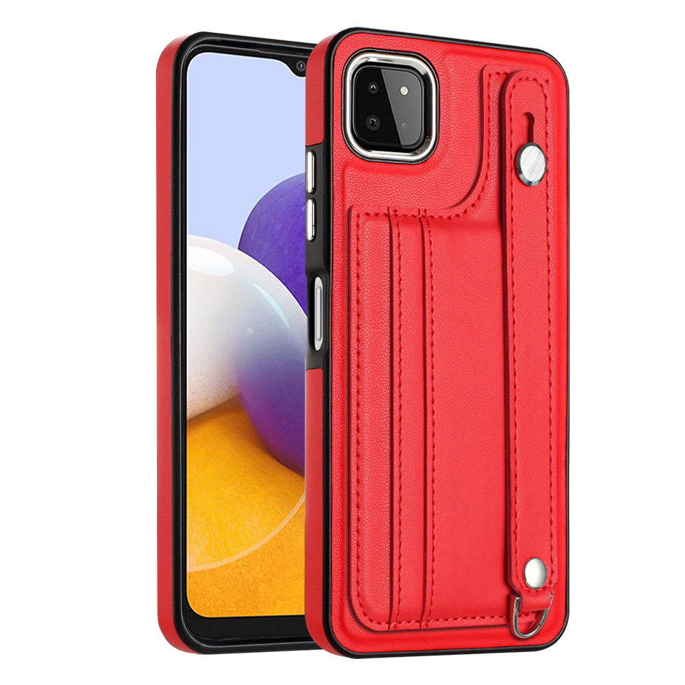 

Für Samsung Galaxy A22 5G (eu-version) Kickstand-hülle YB Lederbeschichtung Series-5-kartenhalter Tpu-telefonabdeckung - Rot, Galaxy A22 5G (EU Version)