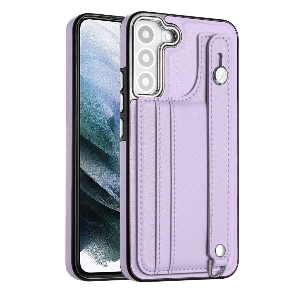 

YB Lederbeschichtungsreihe Serie-5 Schocksicherheit Für Samsung Galaxy S21 fe 5G Kartenhalter Kickstand TPU Telefonschale - Lila, Galaxy S21 FE 5G