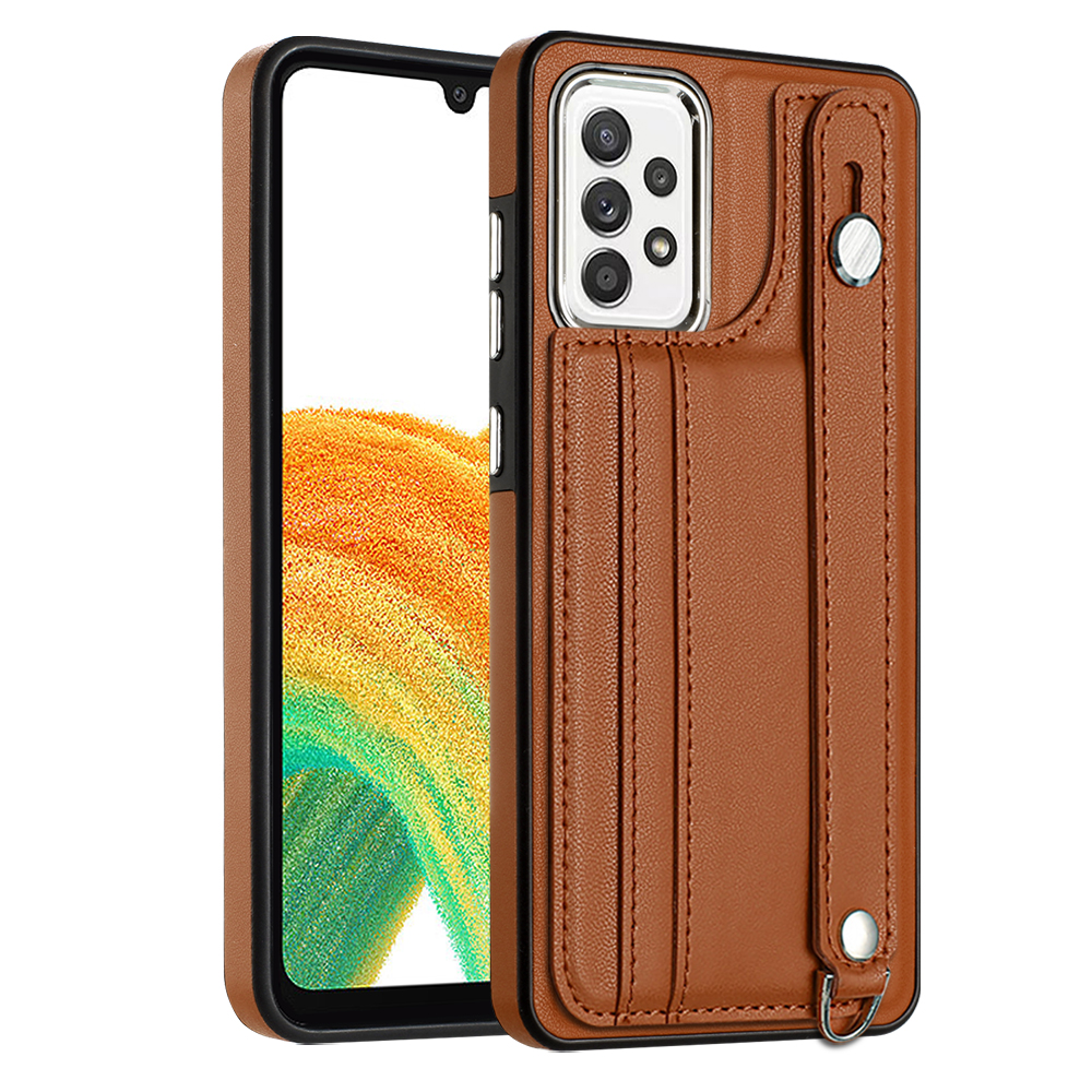 

YB Lederbeschichtung Serie-5-kickstand-telefonhülle Für Samsung Galaxy A33 5g-kartenhalter Schockproof Tpu-abdeckung - Braun, Samsung Galaxy A33 5G