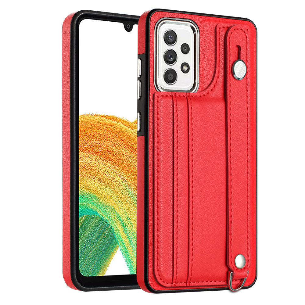 

YB Lederbeschichtung Serie-5-kickstand-telefonhülle Für Samsung Galaxy A33 5g-kartenhalter Schockproof Tpu-abdeckung - Rot, Samsung Galaxy A33 5G