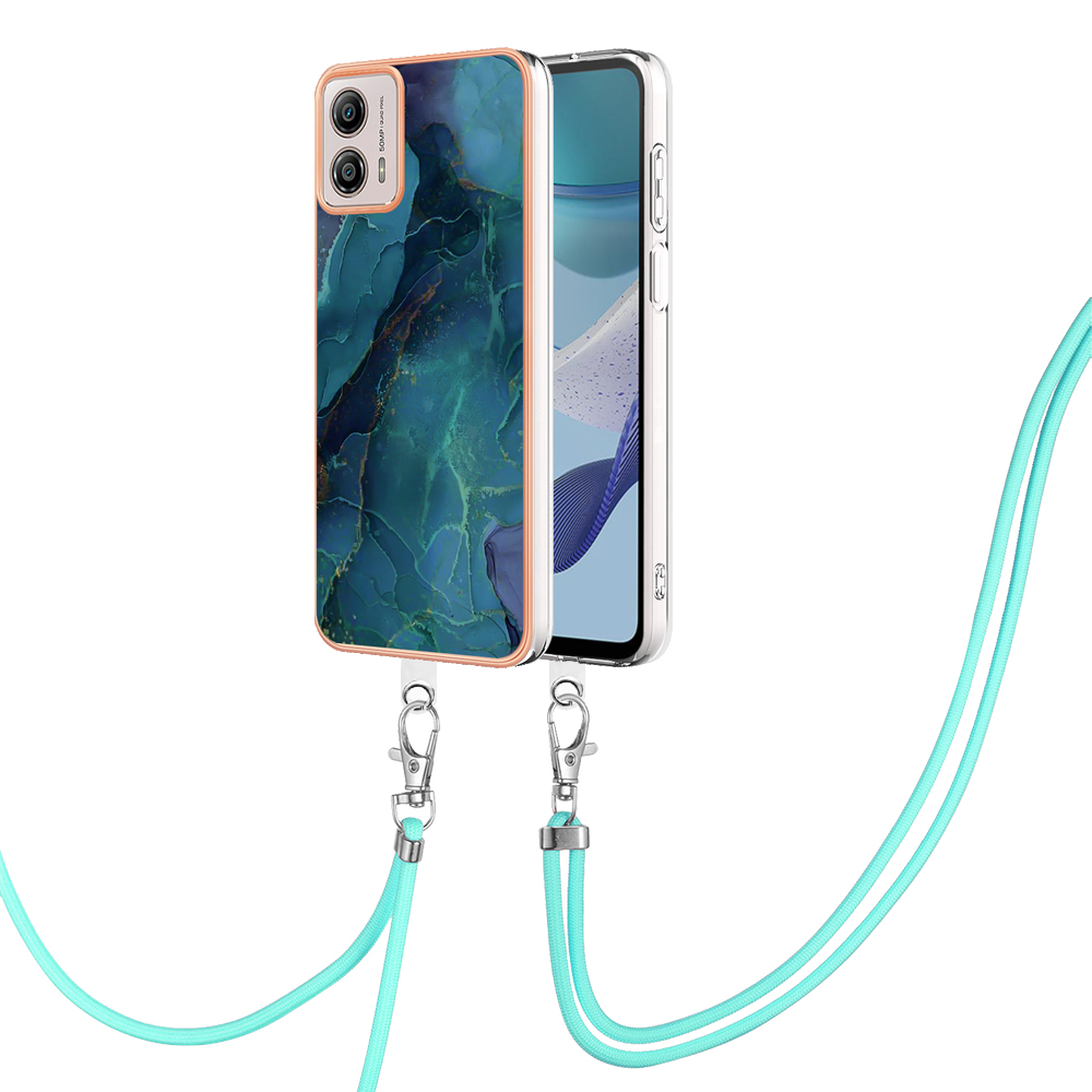 

YB IMD Series-18 Style E Für Motorola Moto G53 5G / G13 4G Telefonkoffer 2,0 mm TPU Marmormuster Elektroplattenabdeckung Mit Lanyard - Grün, Motorola Moto G53 5G