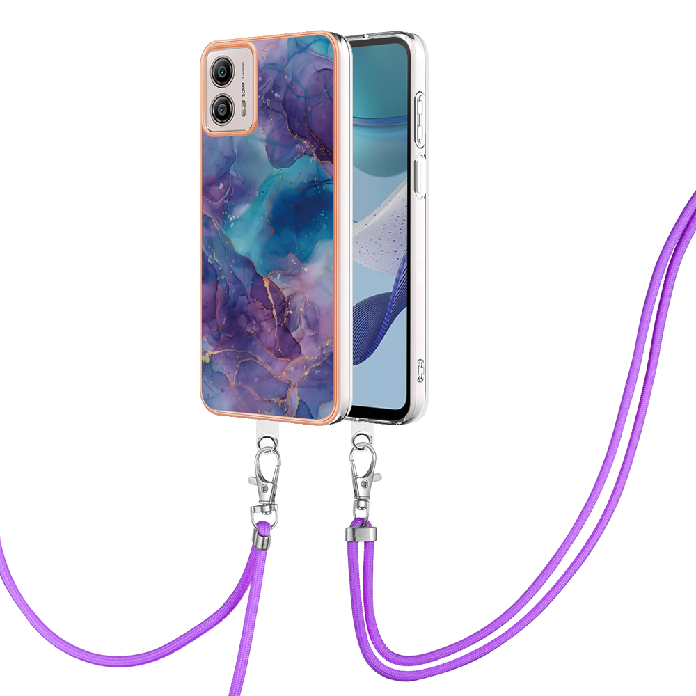 

YB IMD Series-18 Style E Für Motorola Moto G53 5G / G13 4G Telefonkoffer 2,0 mm TPU Marmormuster Elektroplattenabdeckung Mit Lanyard - Lila, Motorola Moto G53 5G