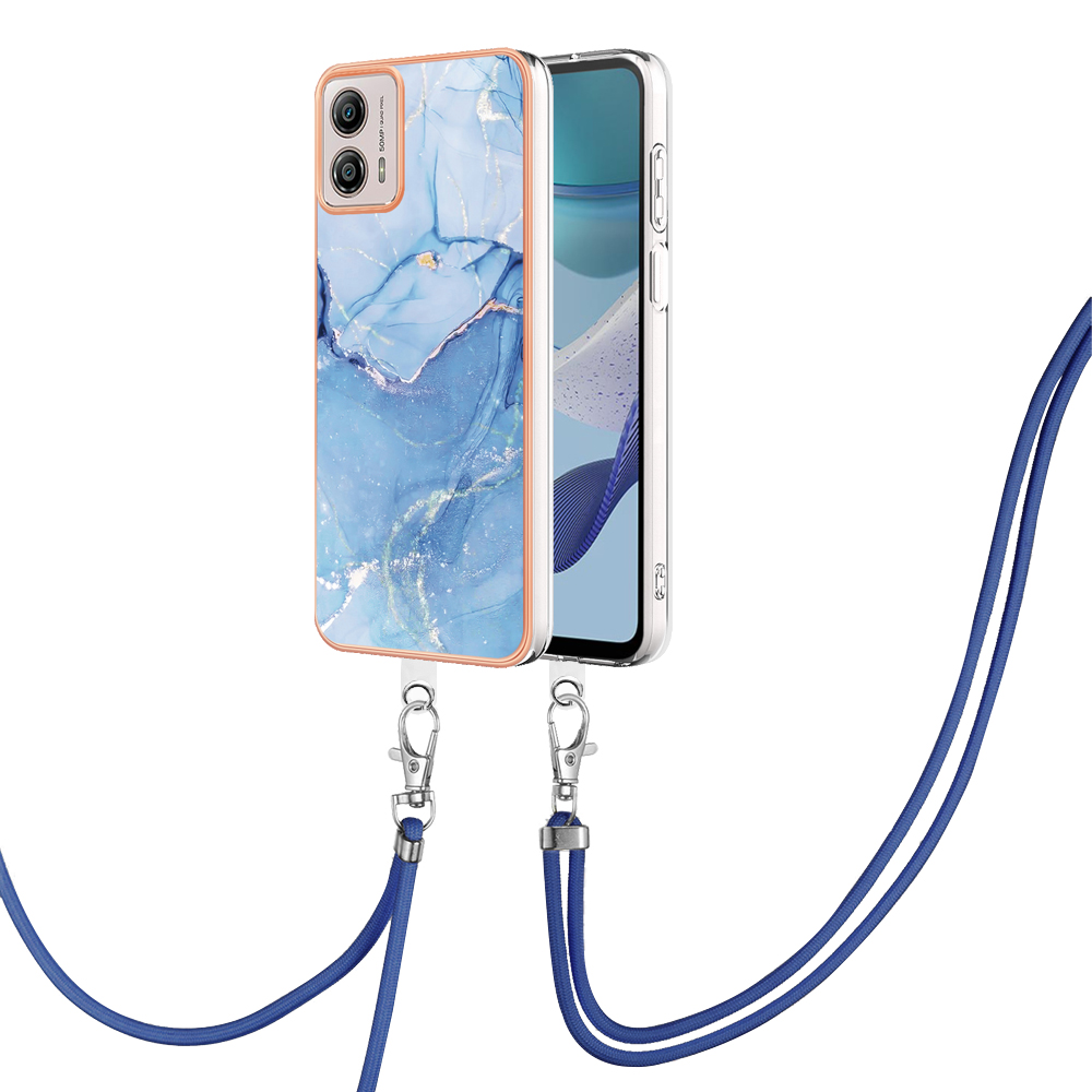 

YB IMD Series-18 Style E Für Motorola Moto G53 5G / G13 4G Telefonkoffer 2,0 mm TPU Marmormuster Elektroplattenabdeckung Mit Lanyard - Blau, Motorola Moto G53 5G