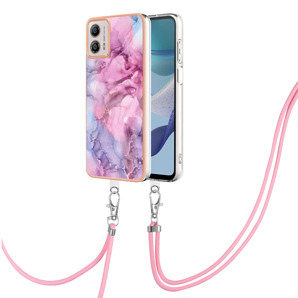 

YB IMD Series-18 Style E Für Motorola Moto G53 5G / G13 4G Telefonkoffer 2,0 mm TPU Marmormuster Elektroplattenabdeckung Mit Lanyard - Rose, Motorola Moto G53 5G