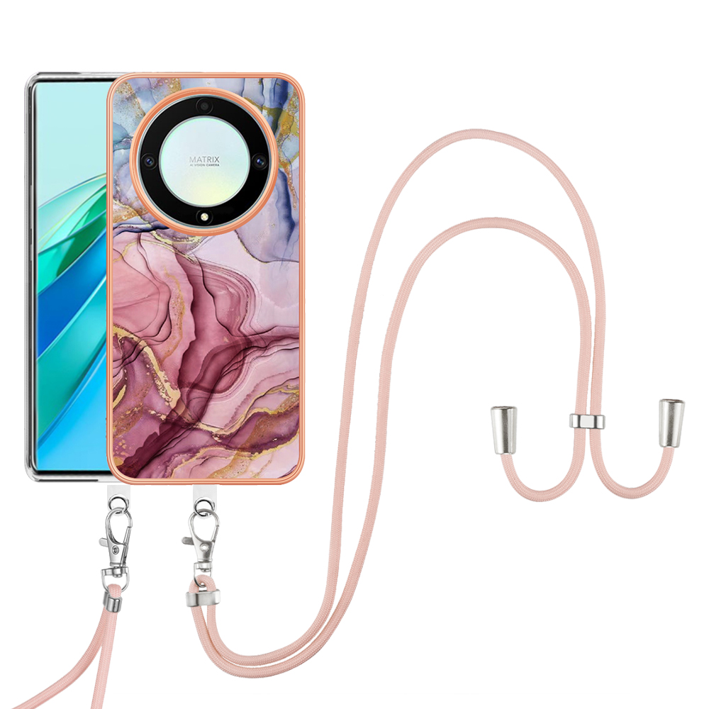 

YB IMD Series-18 Style E Elektroplatten Telefonhülle Für Honor X9a 5g / Magic5 Lite 5g, 2,0 mm TPU Marmormuster Cover Mit Lanyard - Roségold, Honor X9a 5G