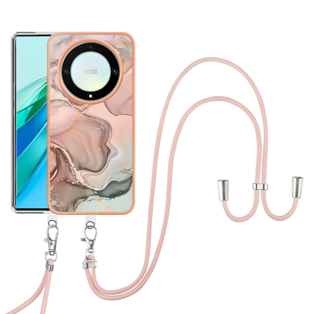 

YB IMD Series-18 Style E Elektroplatten Telefonhülle Für Honor X9a 5g / Magic5 Lite 5g, 2,0 mm TPU Marmormuster Cover Mit Lanyard - Rosa, Honor X9a 5G