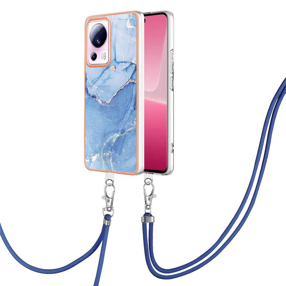 

YB IMD Series-18 Style E Marble Muster Fall Für Xiaomi 13 Lite / Civi 2 5g, 2,0 mm TPU -elektroplattenabdeckung Mit Lanyard - Blau, Xiaomi 13 Lite