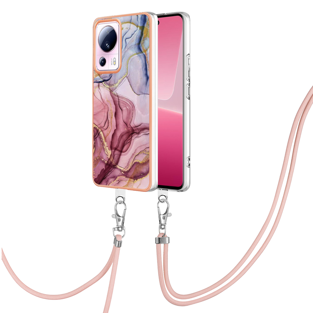 

YB IMD Series-18 Style E Marble Muster Fall Für Xiaomi 13 Lite / Civi 2 5g, 2,0 mm TPU -elektroplattenabdeckung Mit Lanyard - Roségold, Xiaomi 13 Lite