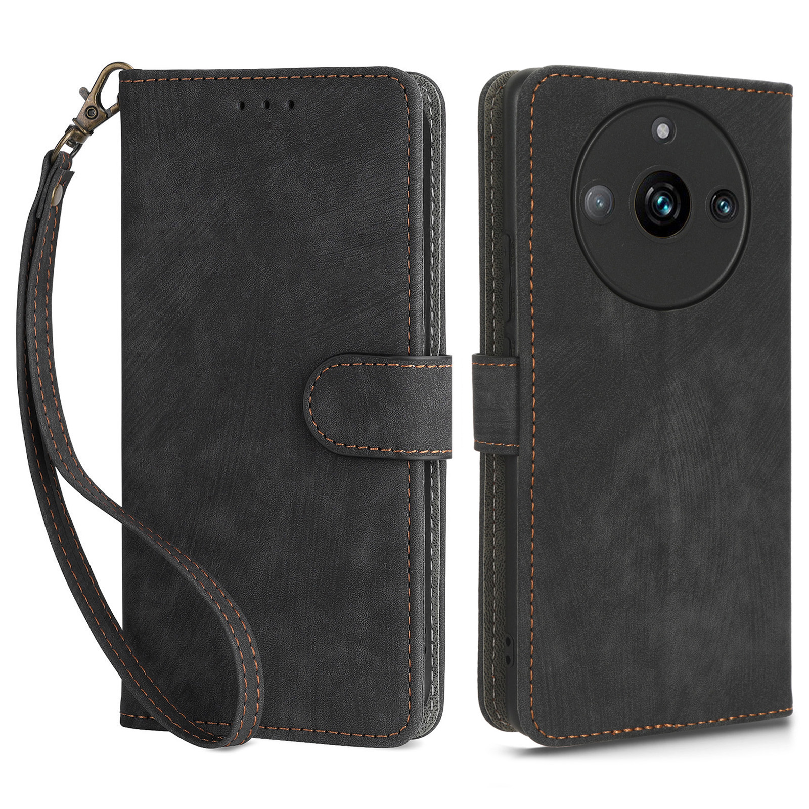 

Drop Proof Cover Für Realme 11 5G RFID Blocking Wallet Stand PU Lederhülle Mit Riemen - Schwarz, Realme 11 5G