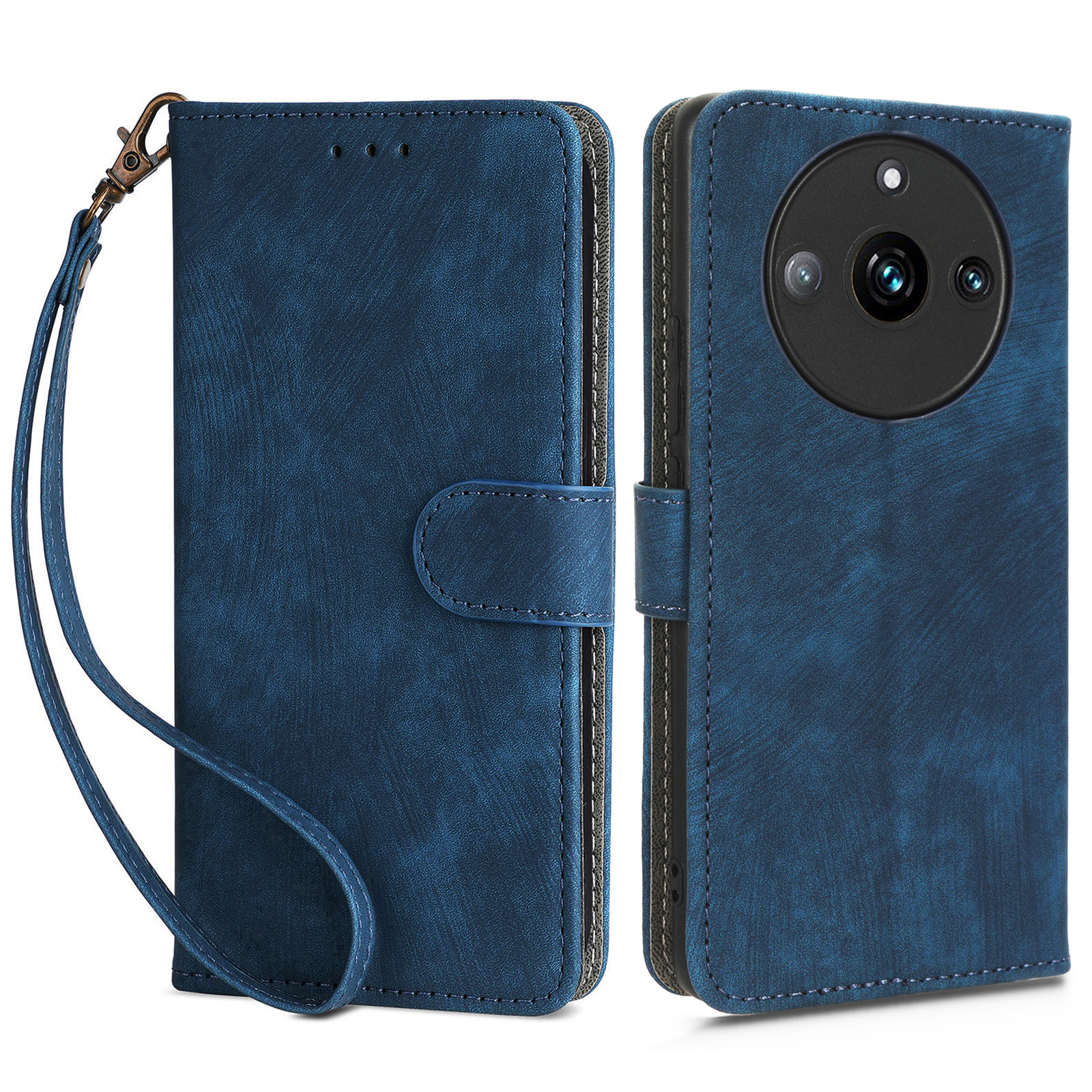 

Drop Proof Cover Für Realme 11 5G RFID Blocking Wallet Stand PU Lederhülle Mit Riemen - Blau, Realme 11 5G