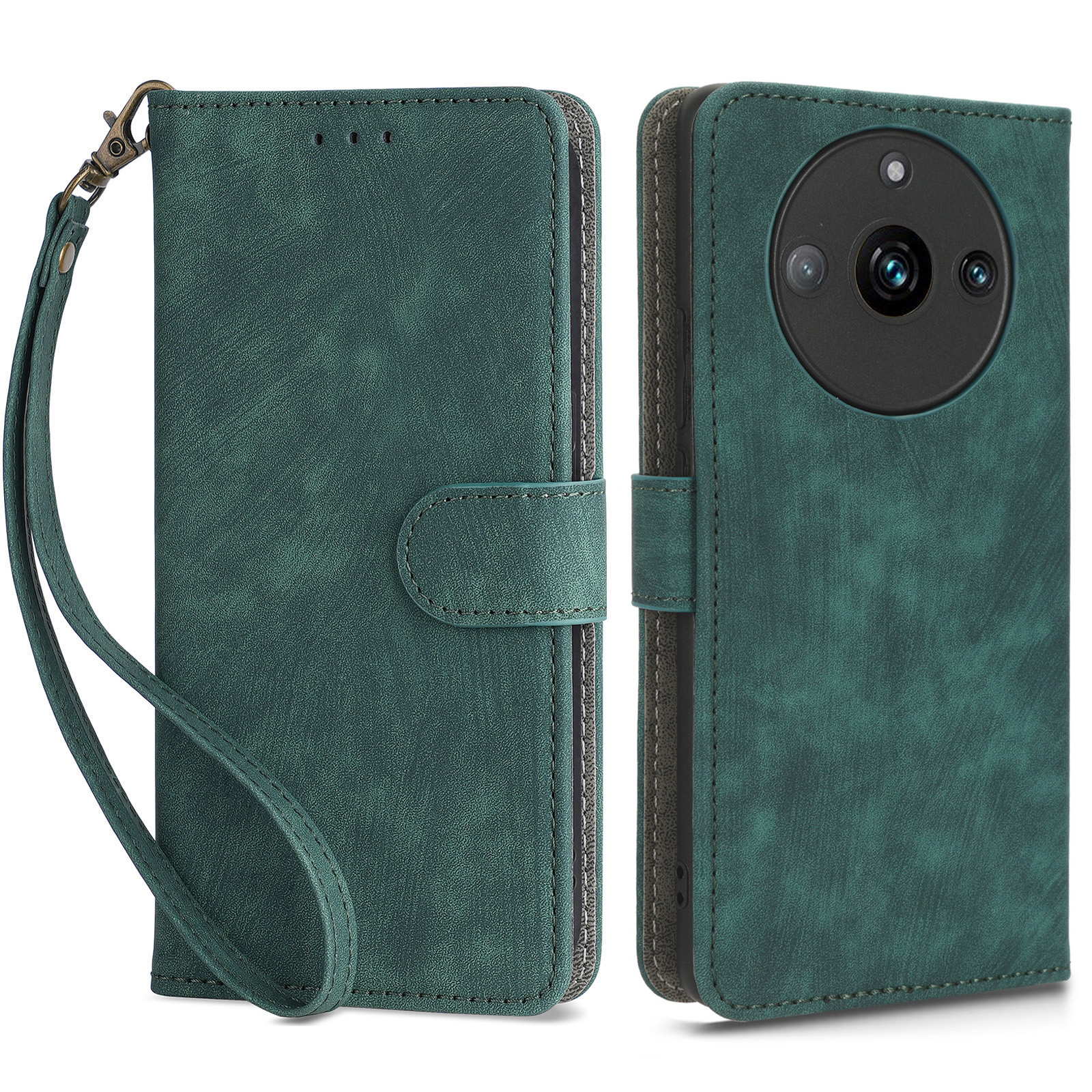 

Drop Proof Cover Für Realme 11 5G RFID Blocking Wallet Stand PU Lederhülle Mit Riemen - Grün, Realme 11 5G