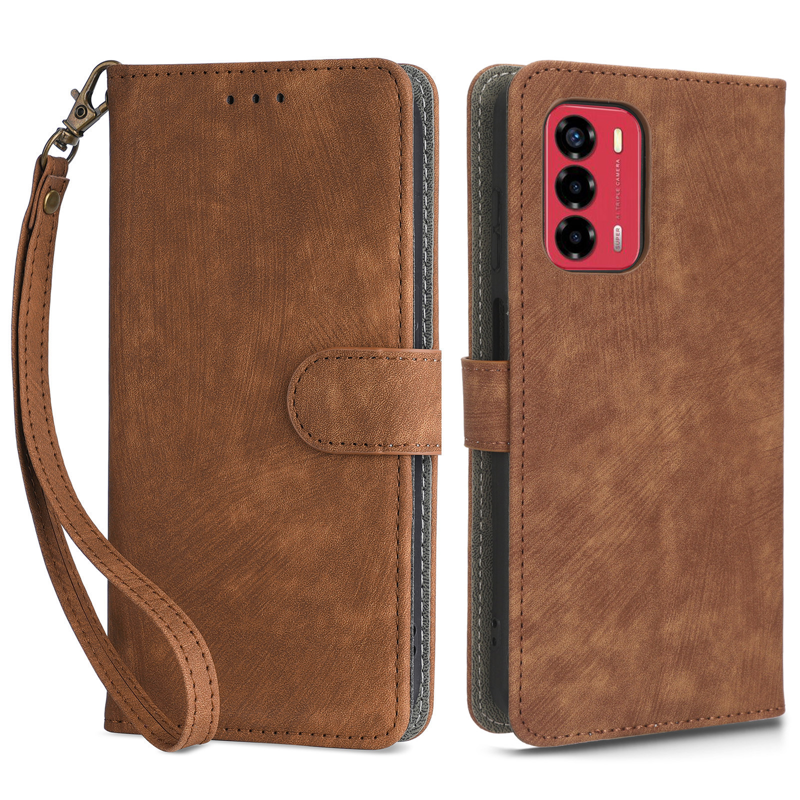 

Ledertasche Für ZTE Blade A72 / V40 Vita Scratch Proof Phone Cover RFID Blocking Wallet Stand Shell - Braun, ZTE Blade A72
