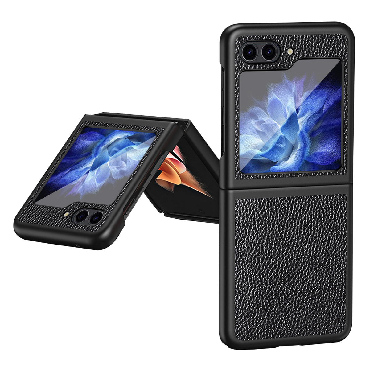 

Für Samsung Galaxy Z Flip5 5G PU Lederbeschichtete PC -hülle Litchi Textur Schutzphase - Schwarz, Galaxy Z Flip5 5G