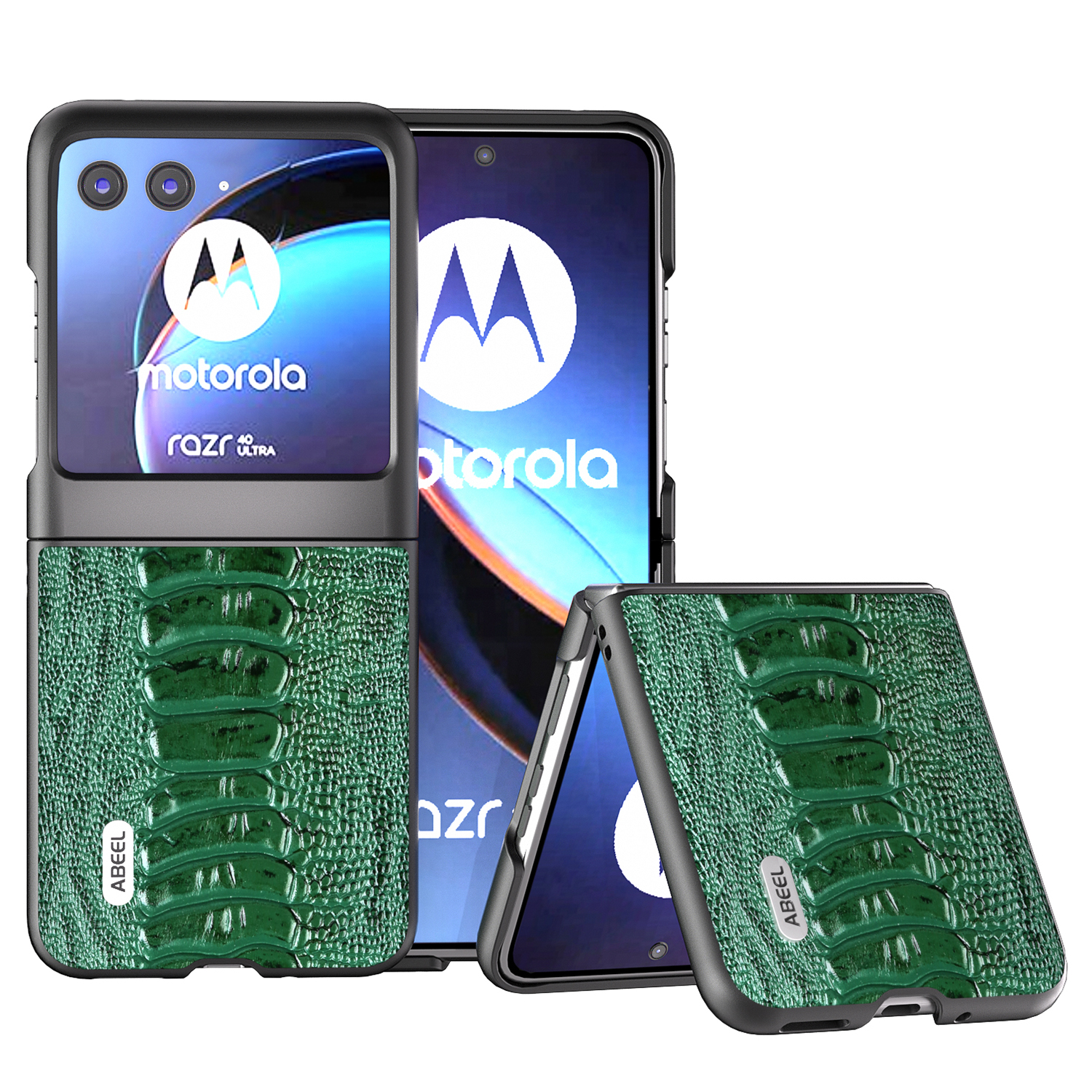 

ABEEL Für Motorola Razr 40 Ultra 5G Schockdes Telefongehäuse Echtes Kuhleder+pc Krokodil Texturabdeckung - Grün, Motorola Razr 40 Ultra 5G