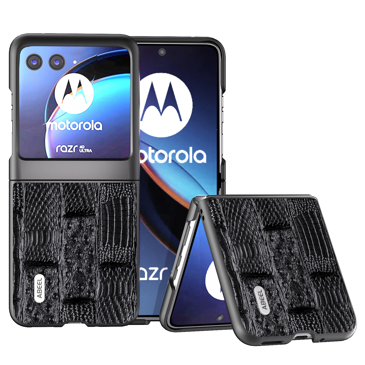 

ABEEL Für Motorola Razr 40 Ultra 5G Mahjong Texture Phone Hülle Echte Kuhleder+pc Ultra Slim Cover - Schwarz, Motorola Razr 40 Ultra 5G