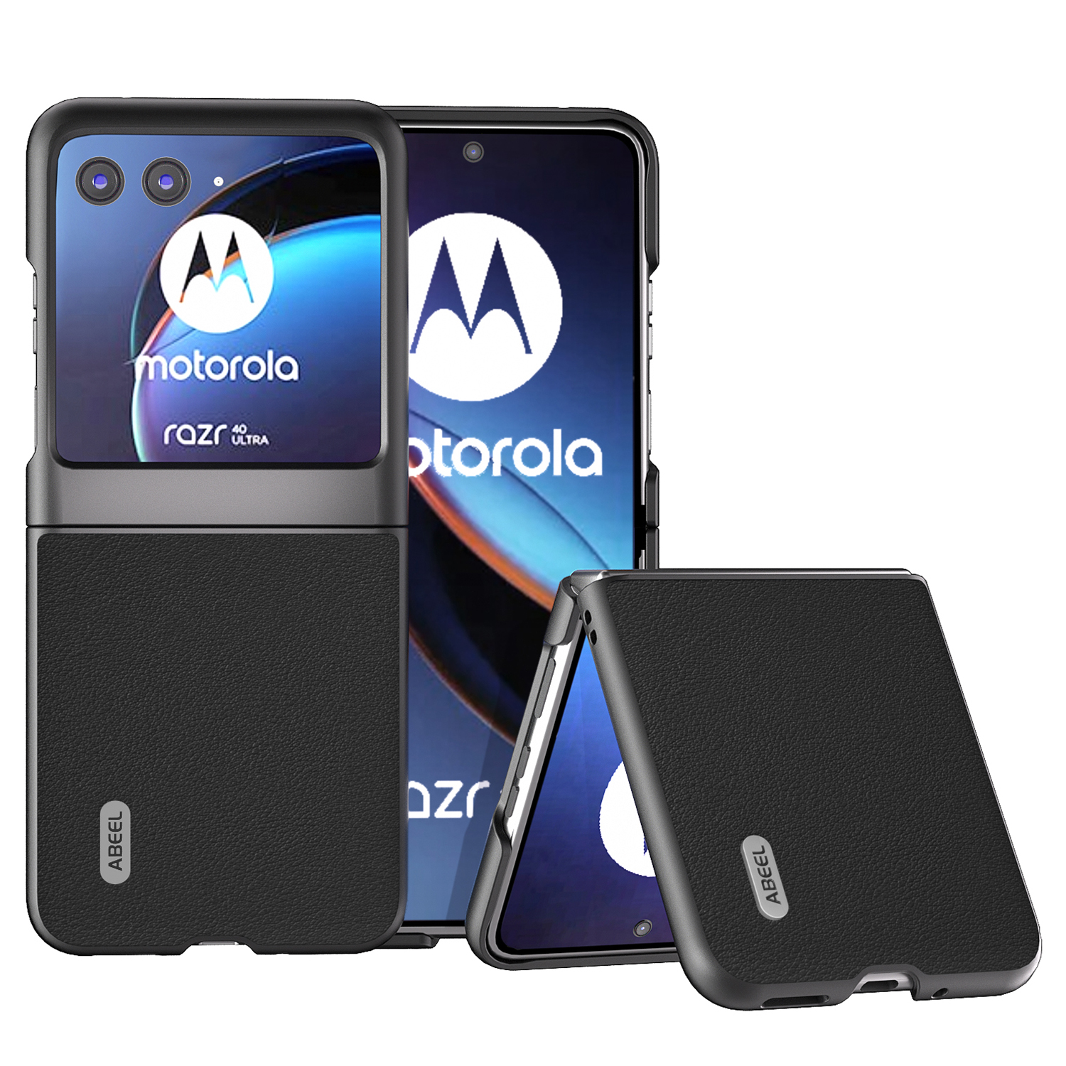 

ABEEL Für Motorola Razr 40 Ultra 5G Echtes Kuhleder + Hartes Pc-shell-anti-kratzer-telefonfall - Schwarz, Motorola Razr 40 Ultra 5G
