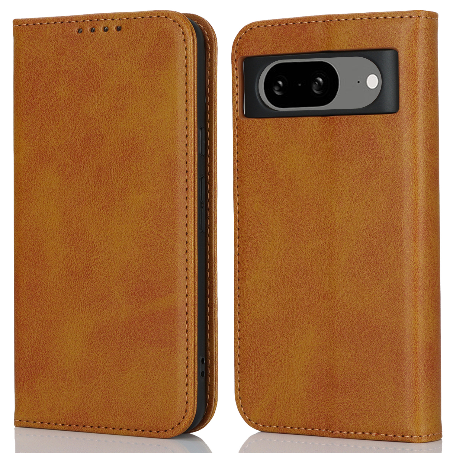 

PU Leather Hülle Für Google Pixel 8 Schockfestes Kalb Textur Stand Wallet Telefonabdeckung - Hellbraun, Google Pixel 8