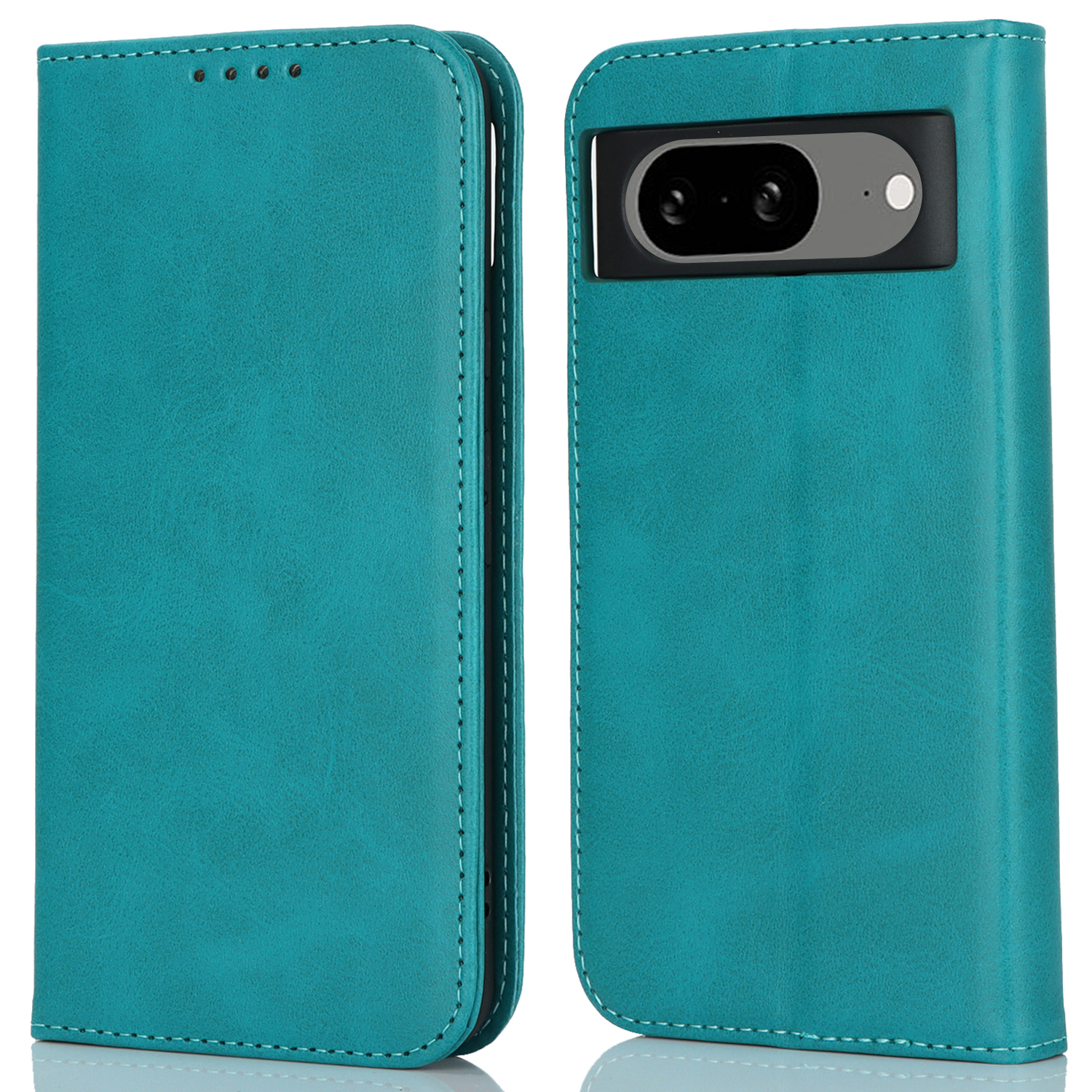 

PU Leather Hülle Für Google Pixel 8 Schockfestes Kalb Textur Stand Wallet Telefonabdeckung - Himmelblau, Google Pixel 8