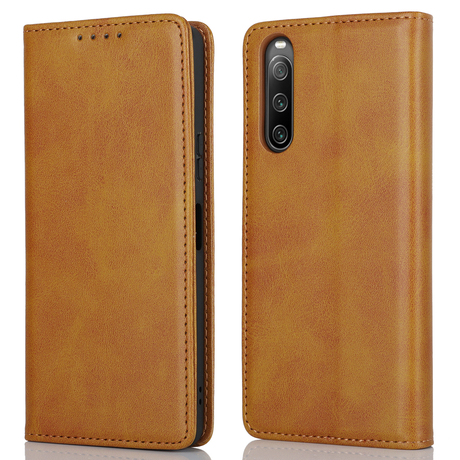 

PU Leder Hülle Für Sony Xperia 10 V Kratzfestes Kalbstextur Stand Wallet Telefonabdeckung - Hellbraun, Sony Xperia 10 V