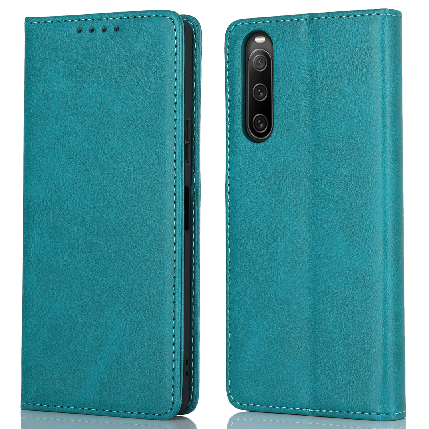 

PU Leder Hülle Für Sony Xperia 10 V Kratzfestes Kalbstextur Stand Wallet Telefonabdeckung - Himmelblau, Sony Xperia 10 V