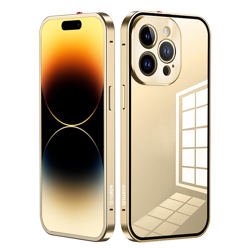 

Northjo Für Iphone 14 Pro Safety Lock Phone Hülle Aluminiumlegierung Rahmen+temperiertes Glas Doppelseitiger Schutzabdeckung - Gold, iPhone 14 Pro