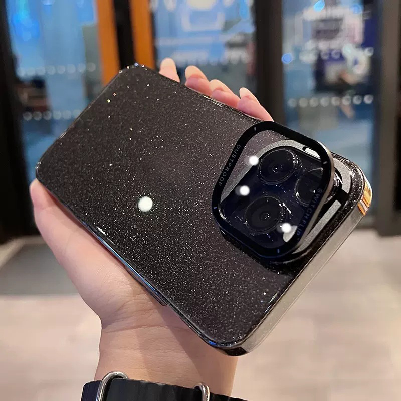 

Für Iphone 12 / 12 Pro Glitter Hard PC Phone Hülle Mit Kameraschutz Cover Kickstand - Schwarz, iPhone 12