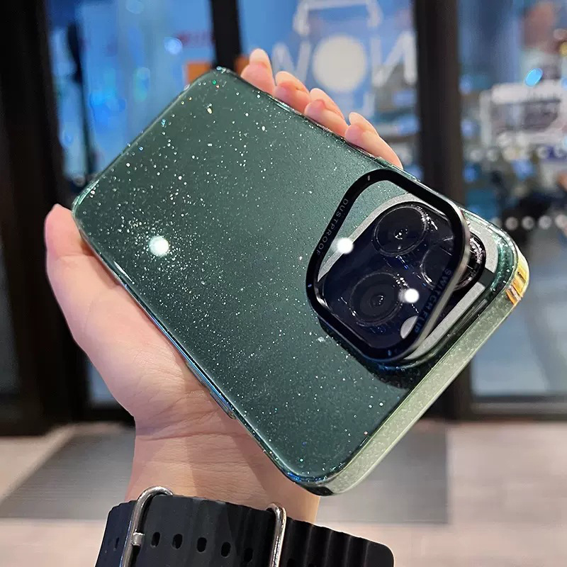 

Für Iphone 12 / 12 Pro Glitter Hard PC Phone Hülle Mit Kameraschutz Cover Kickstand - Grün, iPhone 12