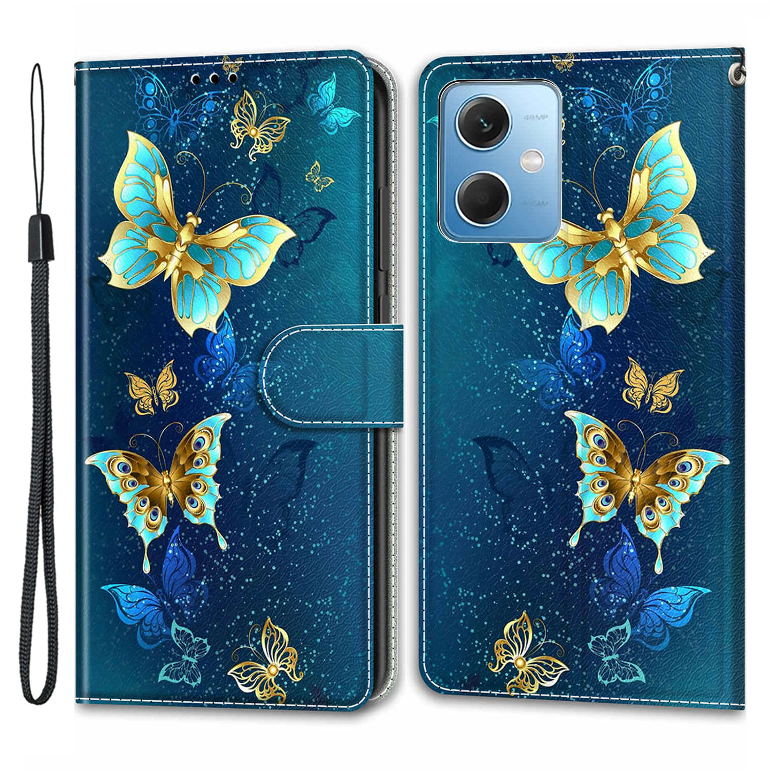 

Leder -telefonhülle Für Xiaomi Redmi Note 12 5G (China) /(indien) /(global) / Poco X5 5g, Kartenhalter -ständer Musterdruckabdeckung - Zwei Schmetterlinge, Xiaomi Redmi Note 12 5G (China)