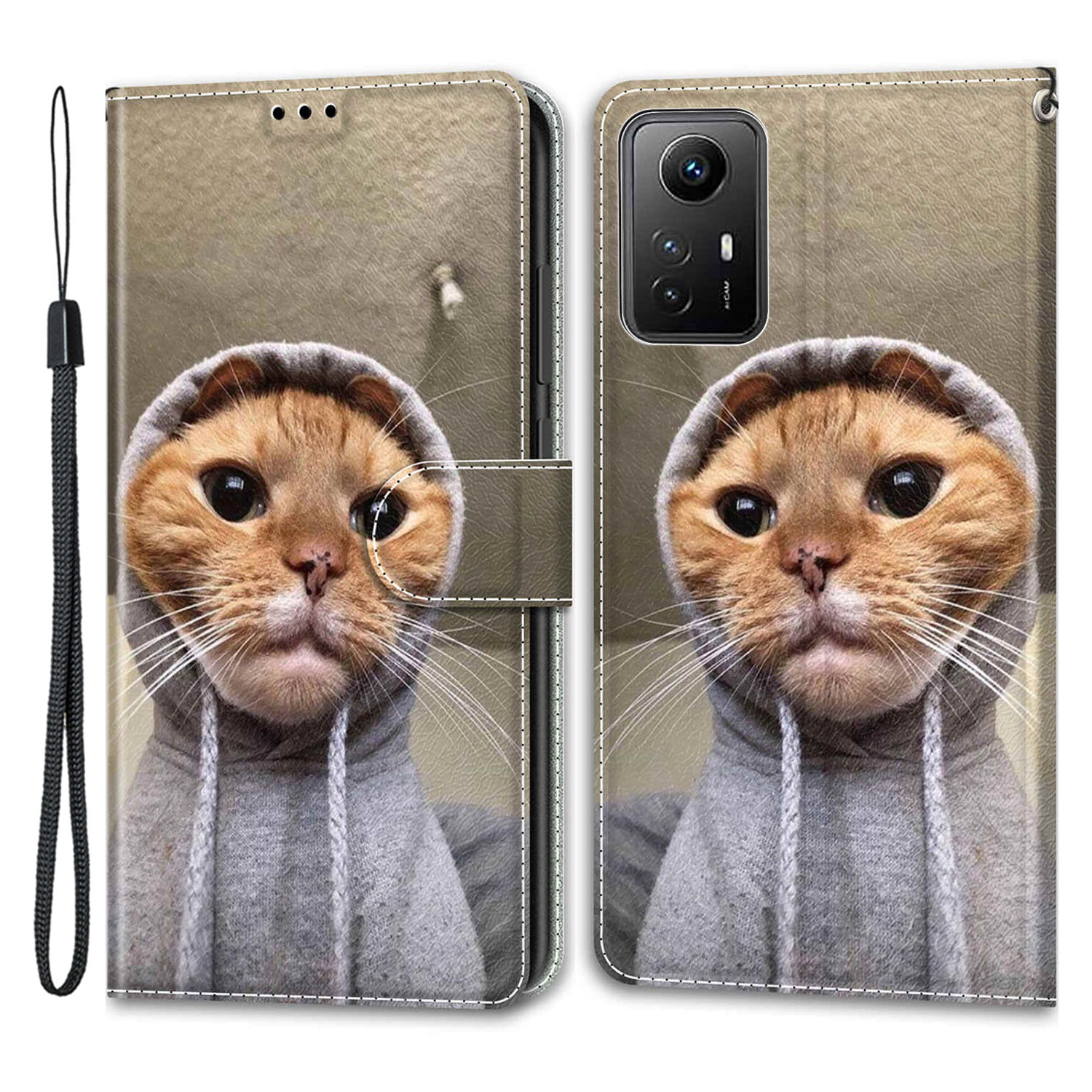 

Für Xiaomi Redmi Note 12s 4G Muster Bedrucktes PU -leder -deckungskartenhalter -halter Ständer Magnetische Telefonhülle Mit Riemen - Gelbe Katze / Pullover, Xiaomi Redmi Note 12S 4G