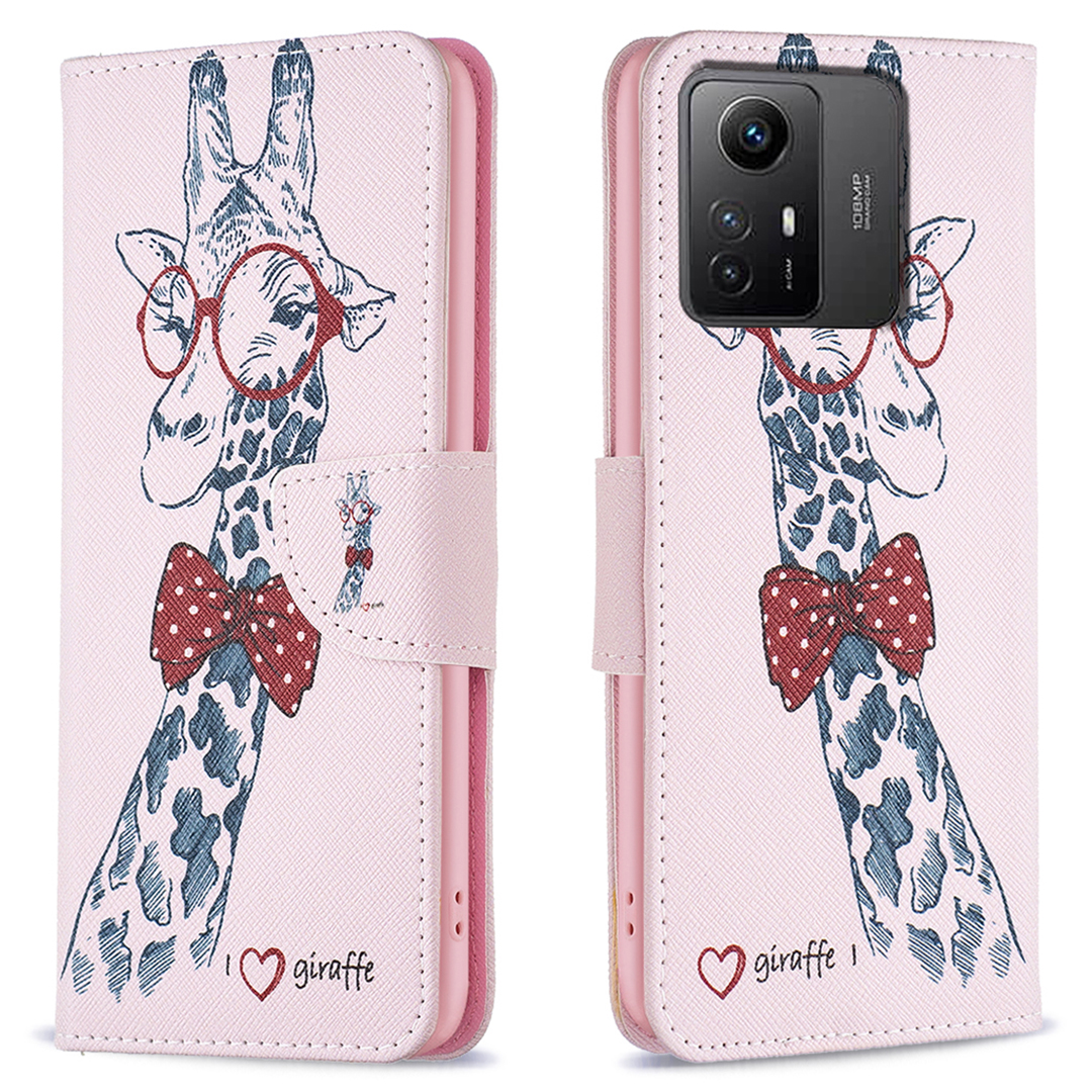 

Für Xiaomi Redmi Note 12s 4G PU Leder Flip Cover Wallet Ständer Muster Druck Telefonhülle - Giraffe, Xiaomi Redmi Note 12S 4G