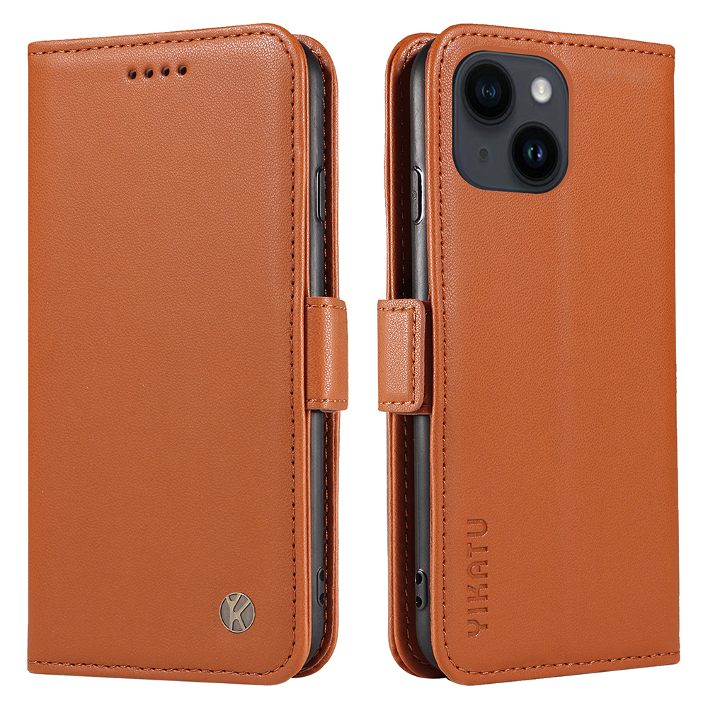 

Yikatu YK-003 Lederschale Für Iphone 15 Plus Magnetic Clasp Wallet Stand Phone Deckung - Braun, iPhone 15 Plus