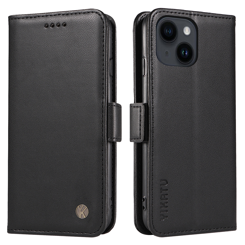 

Yikatu YK-003 Lederschale Für Iphone 15 Plus Magnetic Clasp Wallet Stand Phone Deckung - Schwarz, iPhone 15 Plus