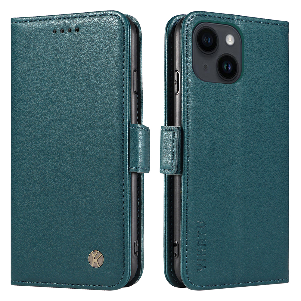 

Yikatu YK-003 Für Iphone 15 Magnetische Verschluss Drop-proof-hülle Leder-brieftasche Telefonabdeckung - Grün, iPhone 15