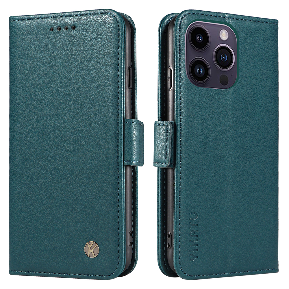 

Yikatu YK-003 Für Iphone 15 Pro pu Leder Magnetic Clasp Phone Hülle Anti-drop-brieftaschen-ständer Cover - Grün, iPhone 15 Pro