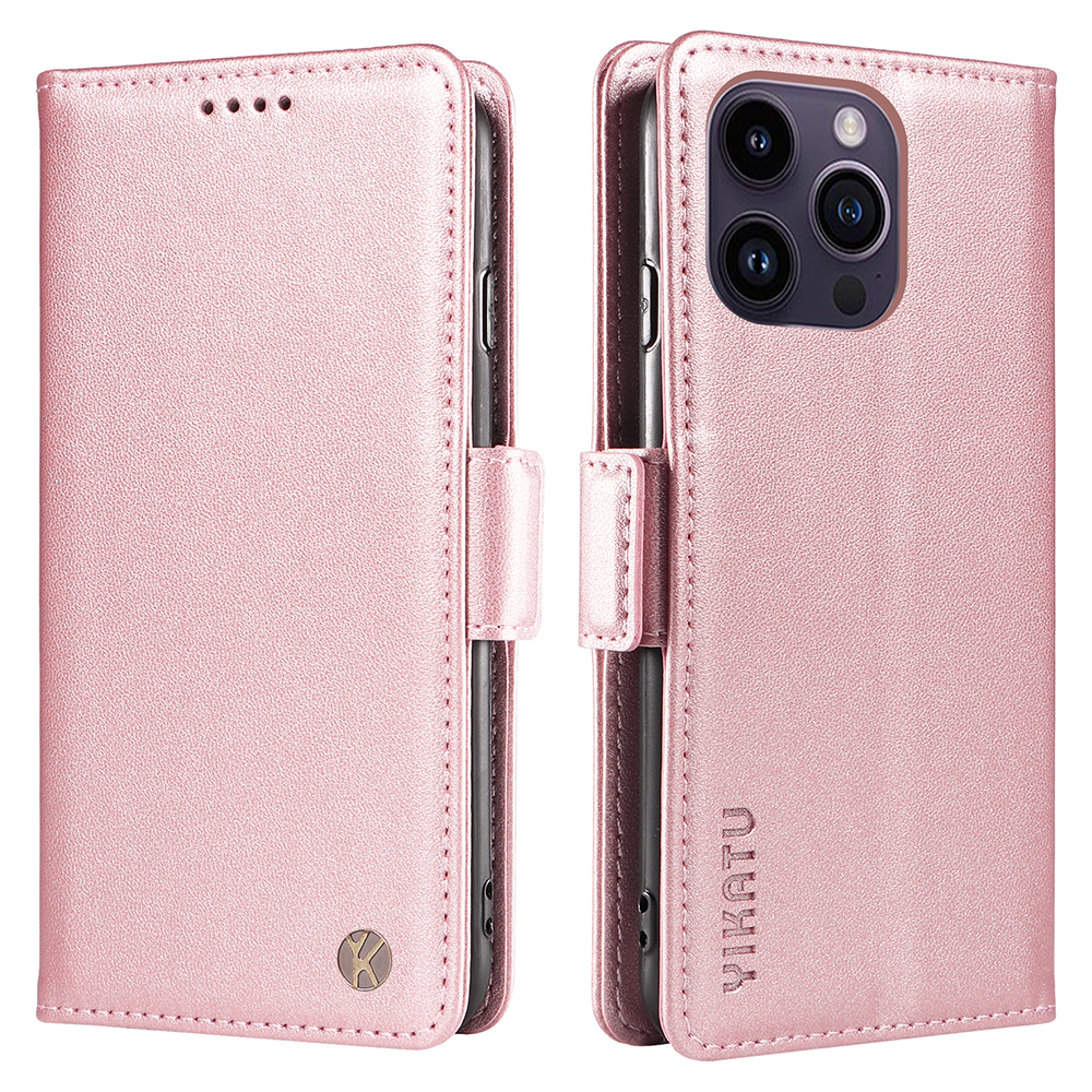 

Yikatu YK-003 Für Iphone 15 Pro Max PU Leder Brieftaschenabdeckung Magnetic Clasp Phone Stand Hülle - Roségold, iPhone 15 Pro Max