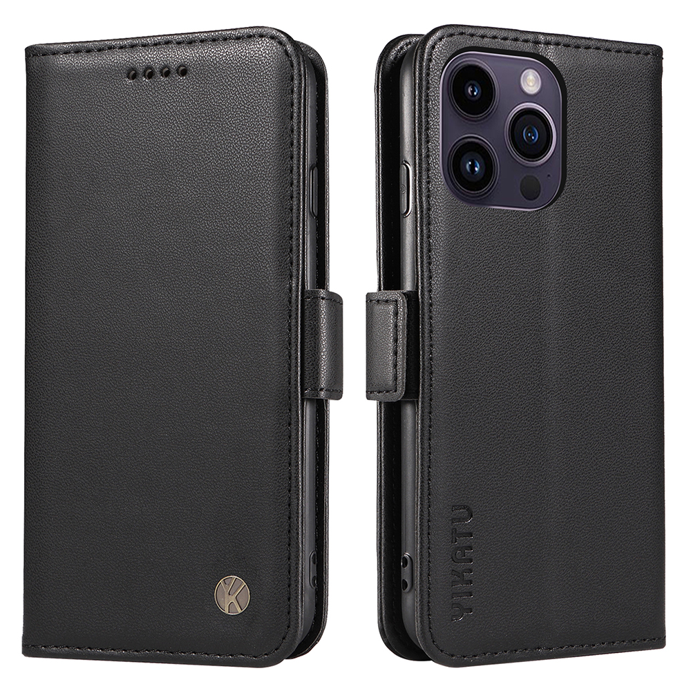 

Yikatu YK-003 Für Iphone 15 Pro Max PU Leder Brieftaschenabdeckung Magnetic Clasp Phone Stand Hülle - Schwarz, iPhone 15 Pro Max