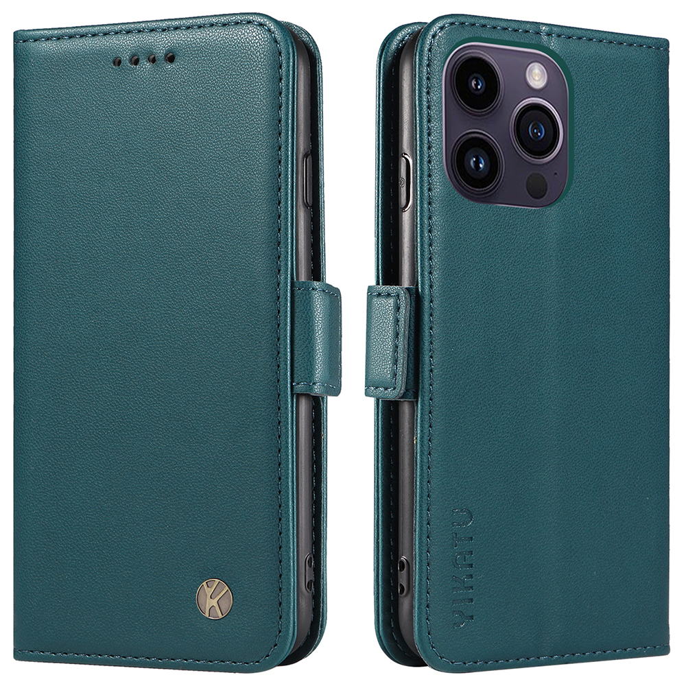 

Yikatu YK-003 Für Iphone 15 Pro Max PU Leder Brieftaschenabdeckung Magnetic Clasp Phone Stand Hülle - Grün, iPhone 15 Pro Max