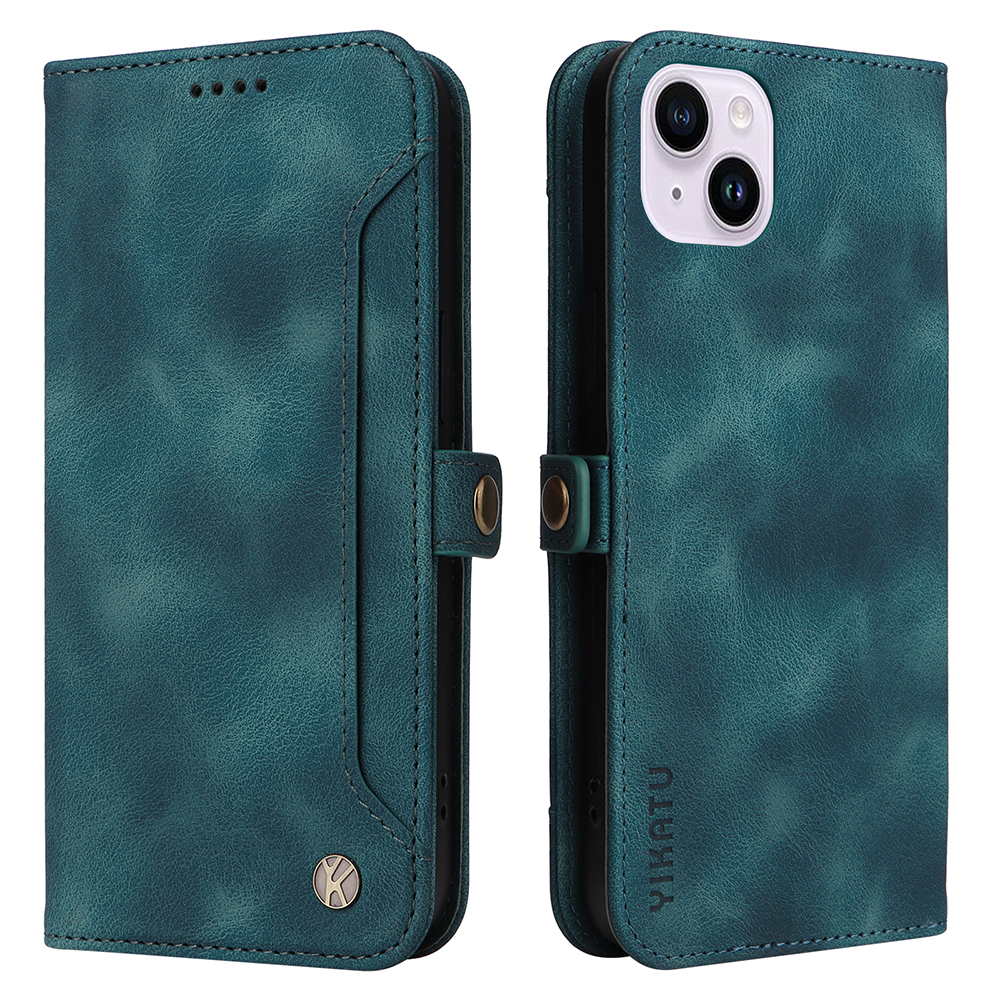 

Yikatu YK-002 Für Iphone 15 Plus PU Lederständer Abdeckung Flip Wallet Telefonhülle Mit Äußerer Kartenschlitz - Grün, iPhone 15 Plus