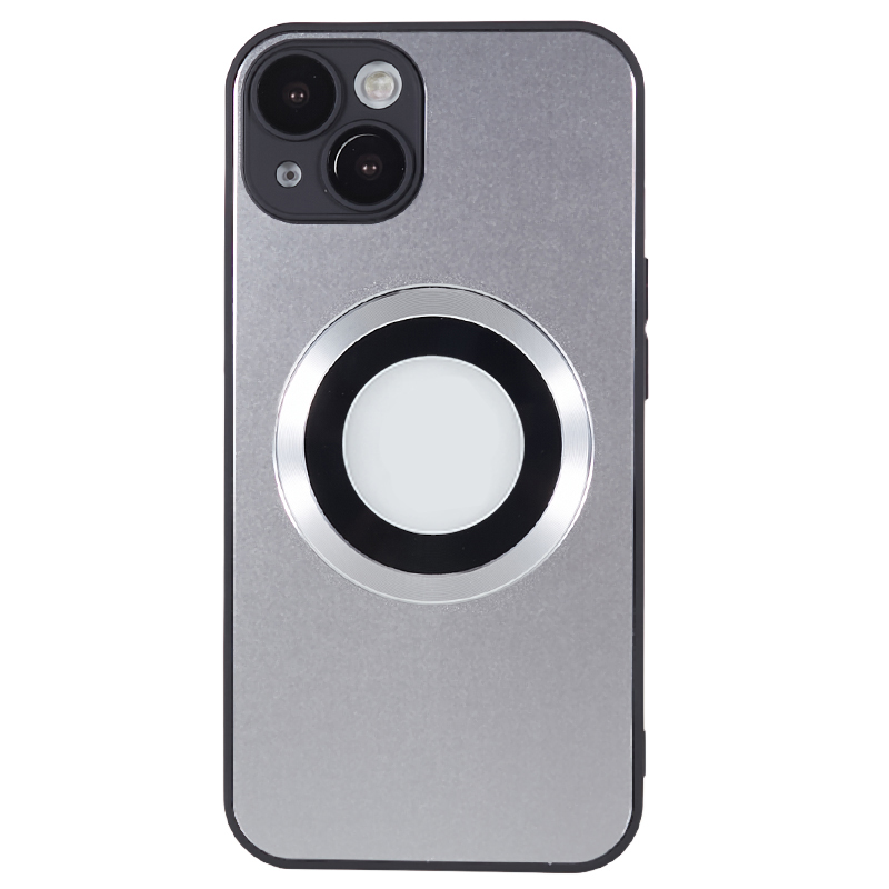 

Für Das Iphone 14 Plus ag Matte Magnetic Phone Case Logo Ansicht Aluminiumlegierung TPU -telefonabdeckung - Schwarz+silber, iPhone 14 Plus