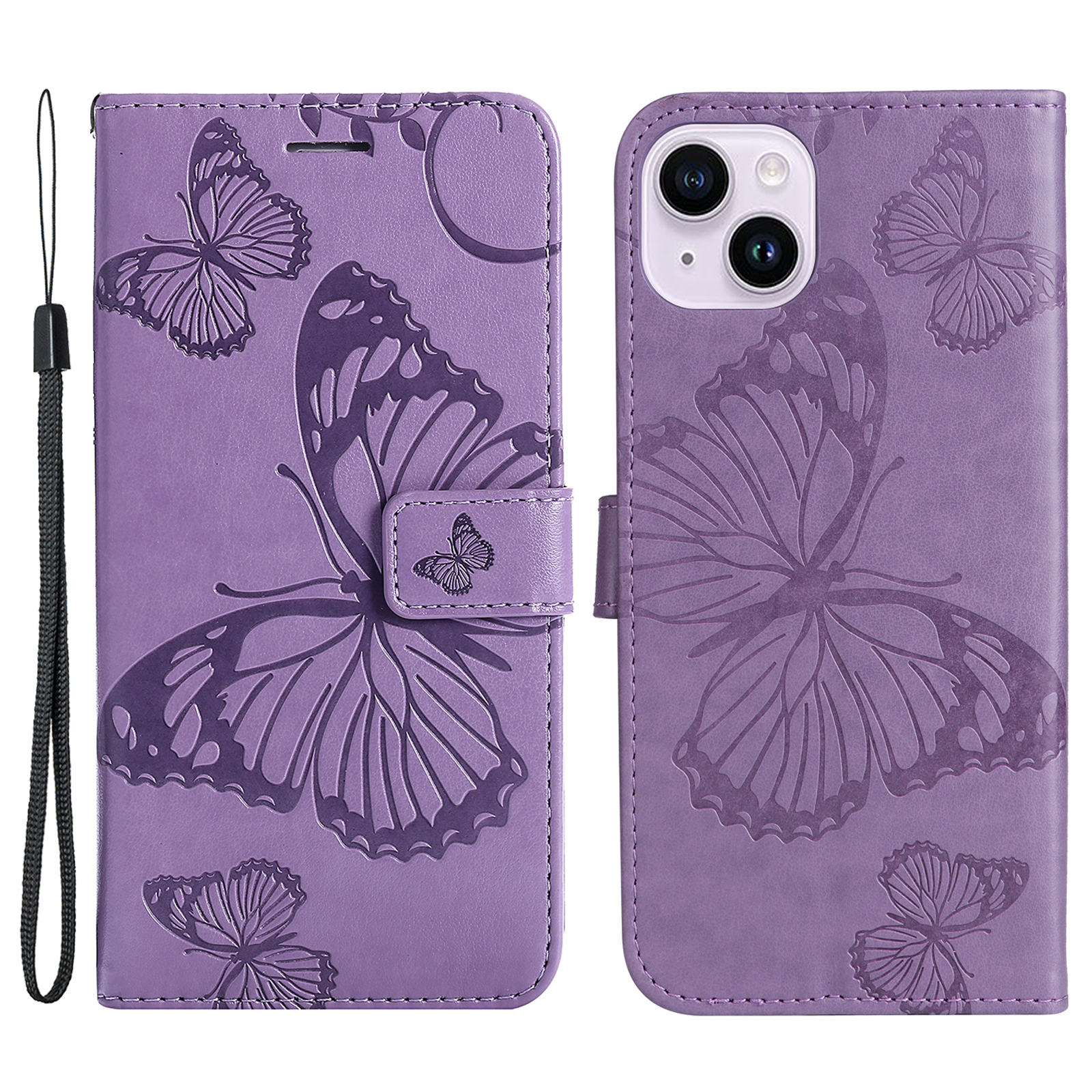 

KT Spruding Flower Series-2 Für Iphone 15 Plus Telefonhülle Schmetterling Abdruck Leder Brieftasche Anti-drop-abdeckung - Lila, iPhone 15 Plus