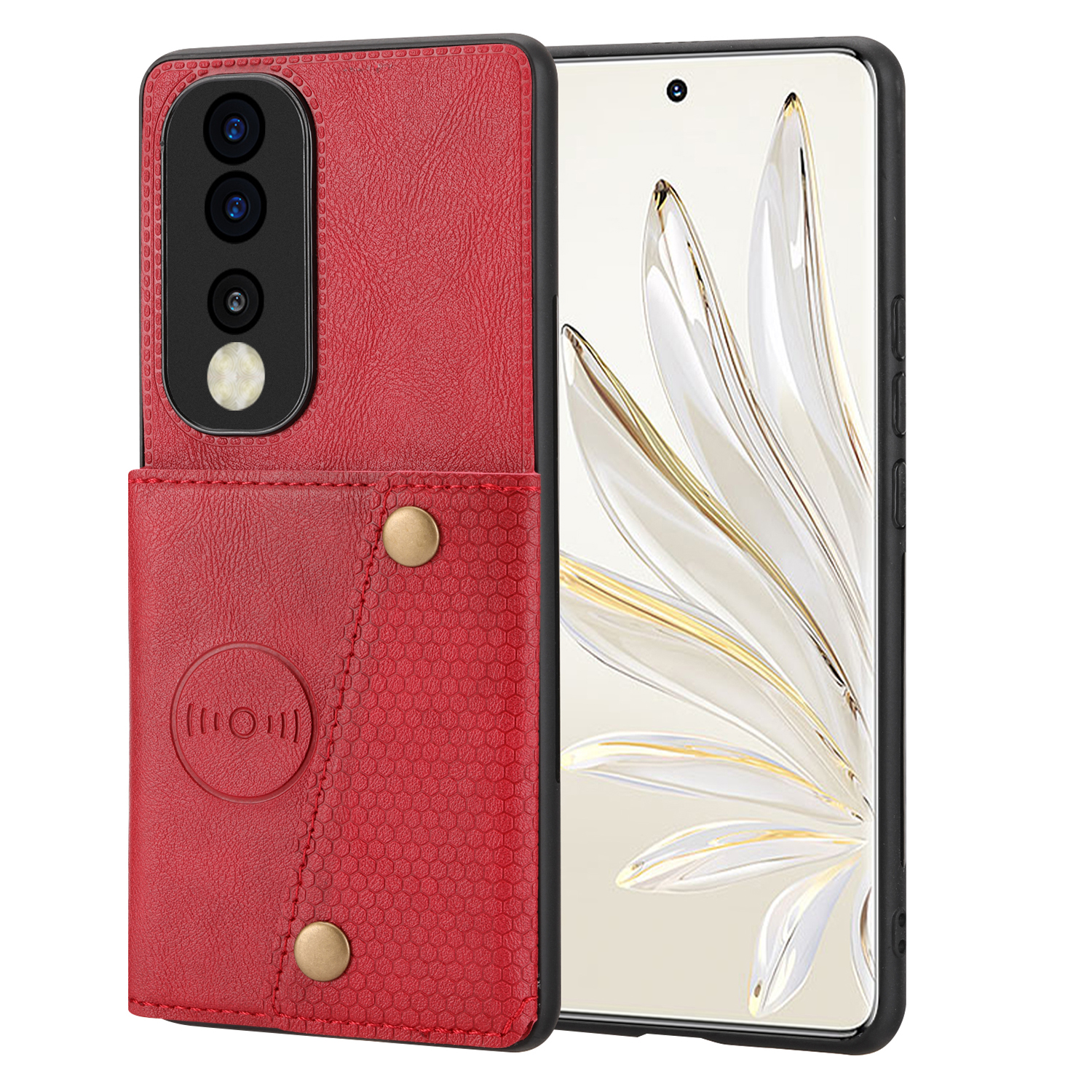 

Telefonkoffer Für Honor 90 Kartenhalter Kickstand Drop Resistant PU Lederbeschichtete TPU -rückdecke - Rot, Honor 90