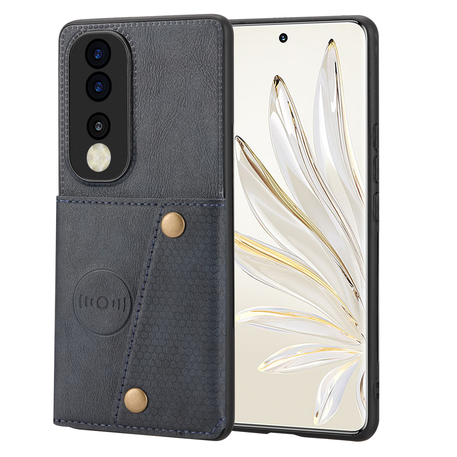

Telefonkoffer Für Honor 90 Kartenhalter Kickstand Drop Resistant PU Lederbeschichtete TPU -rückdecke - Blau, Honor 90