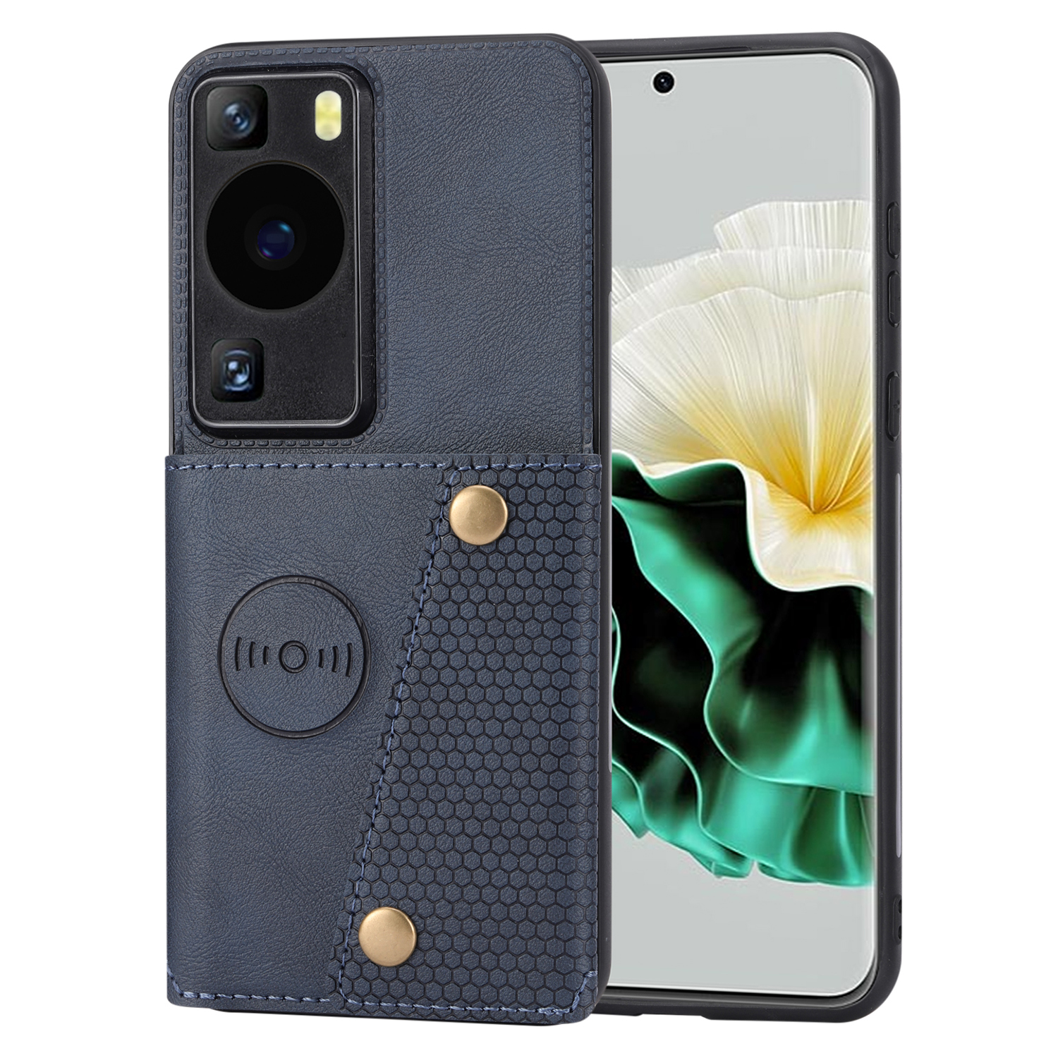 

Kartenhalter -telefonhülle Für Huawei P60 Kickstand PU Lederbeschichtete TPU -rückdecke - Blau, Huawei P60