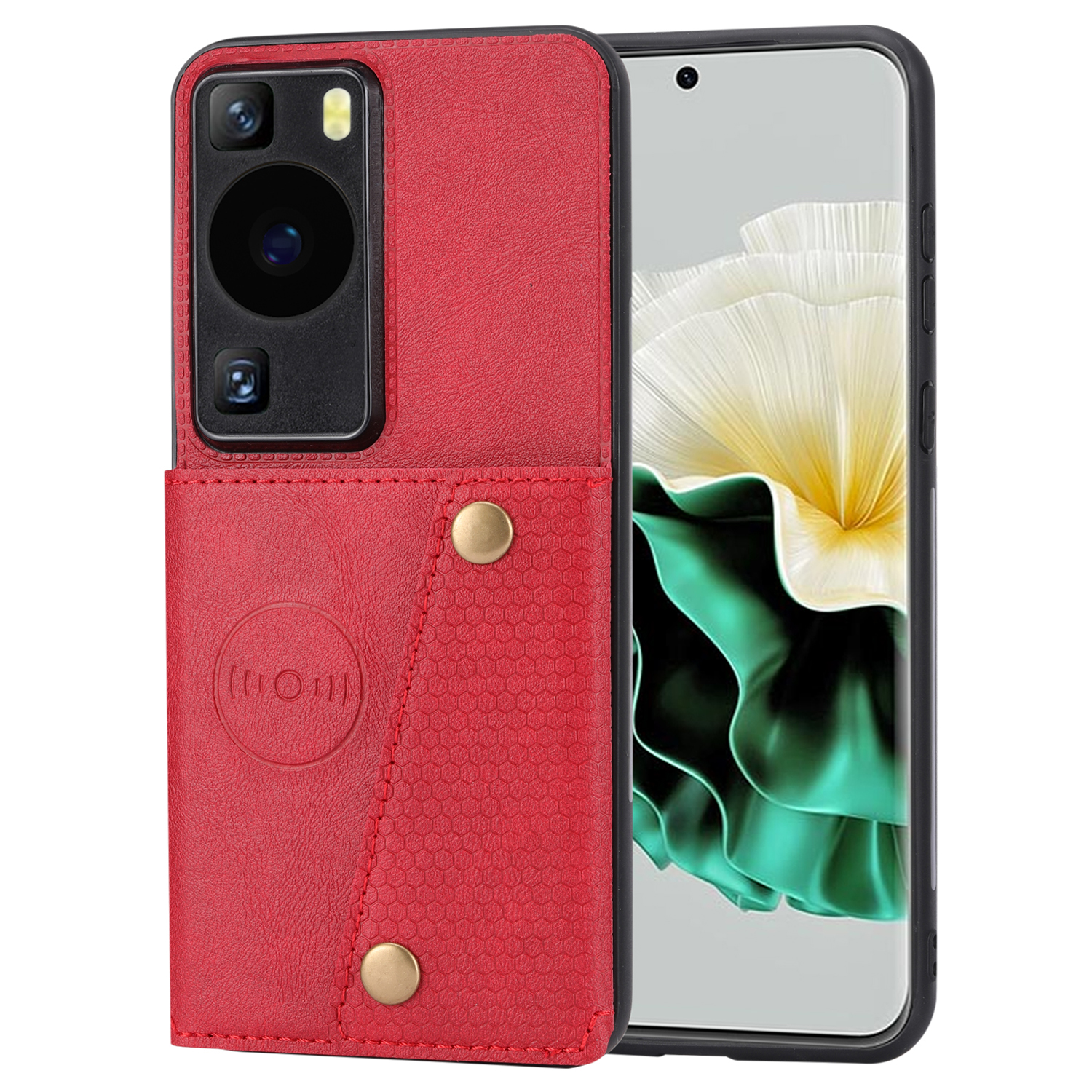 

Kartenhalter -telefonhülle Für Huawei P60 Kickstand PU Lederbeschichtete TPU -rückdecke - Rot, Huawei P60