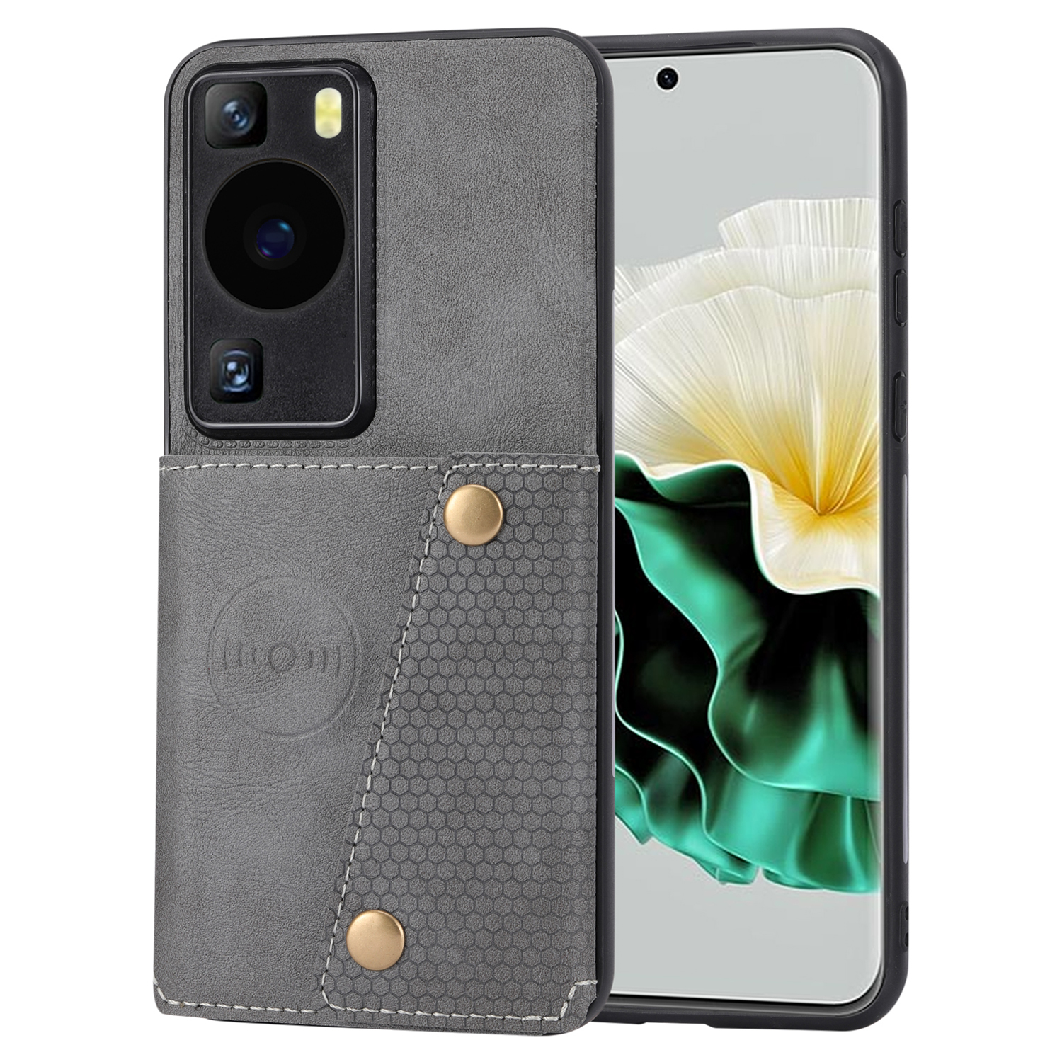 

Kartenhalter -telefonhülle Für Huawei P60 Kickstand PU Lederbeschichtete TPU -rückdecke - Grau, Huawei P60