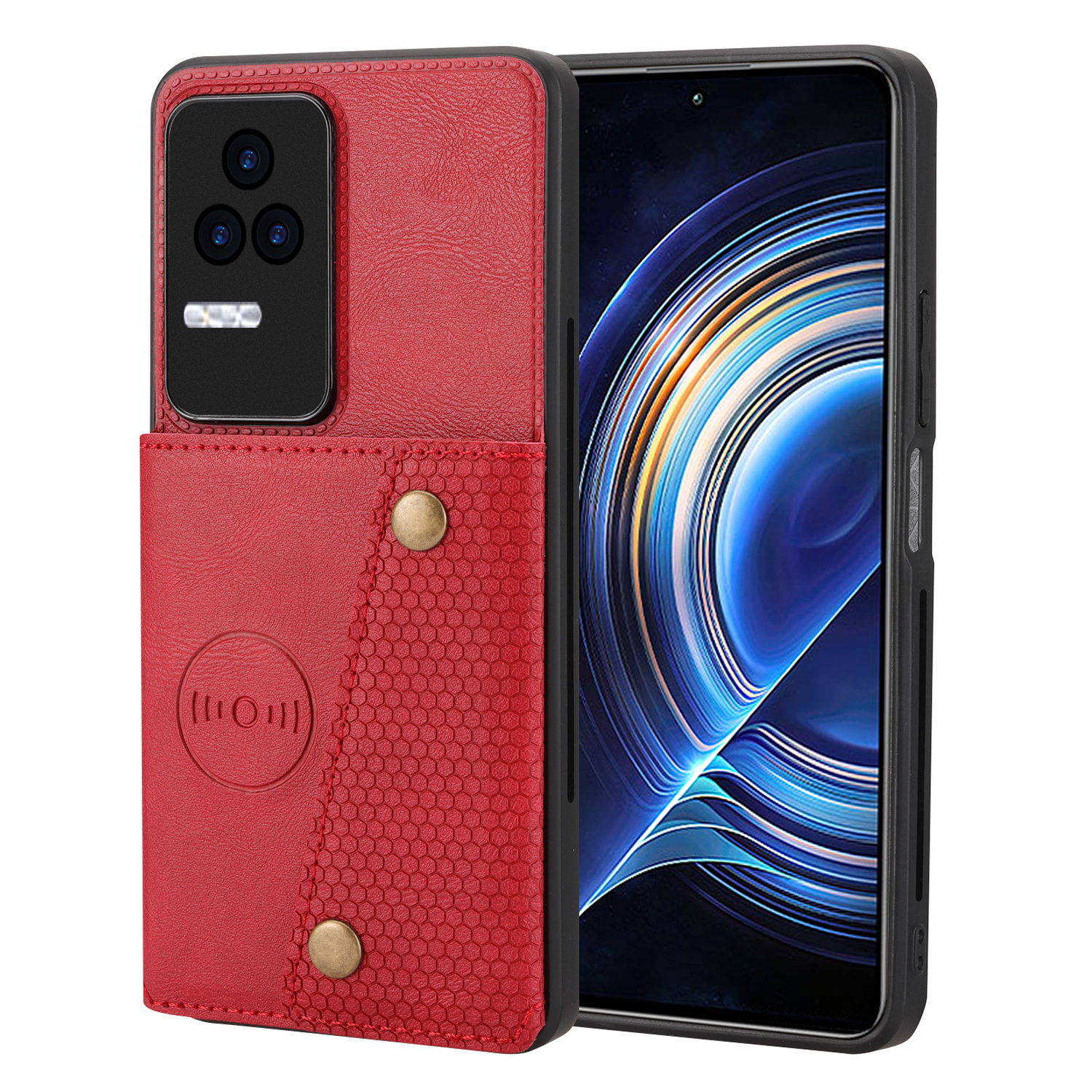

Für Xiaomi Redmi K40S 5G / Poco F4 5G Kartenhalter Kickstand PU Lederbeschichtete Tpu-anti-fall-telefonabdeckung - Rot, Xiaomi Redmi K40S 5G