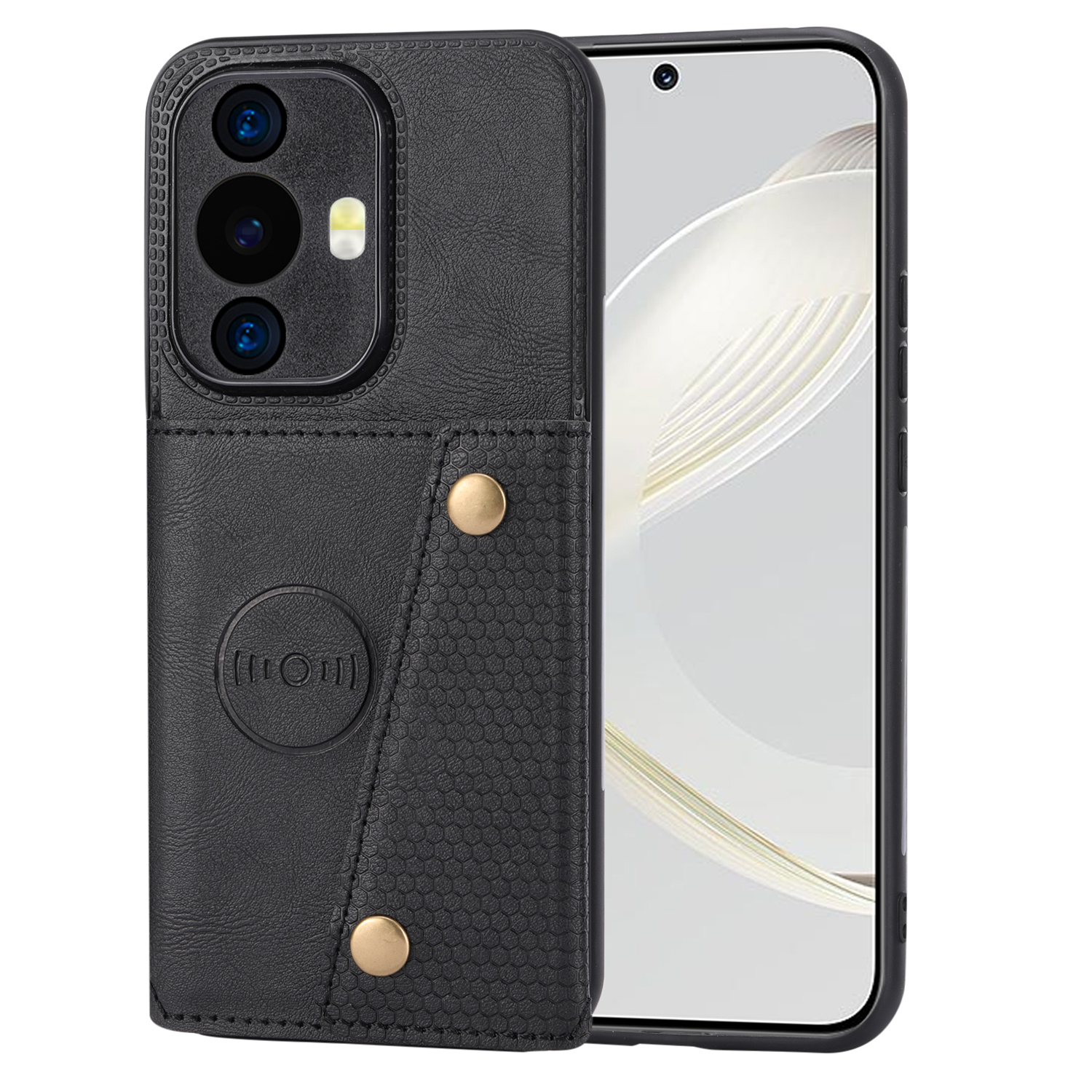 

Für Huawei Nova 11 PU Lederbeschichtete TPU -telefonabdeckung Kickstand -shell Mit Kartenschlitzen - Schwarz, Huawei nova 11