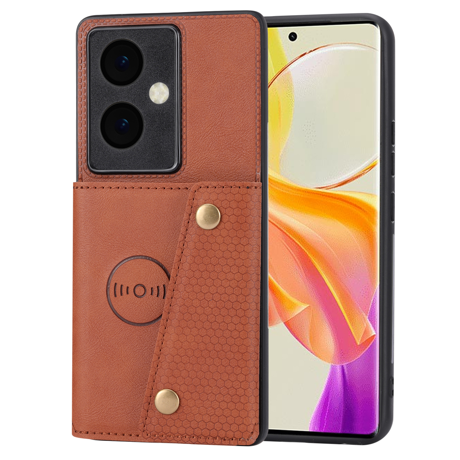 

Für Vivo Y78+ 5G PU Lederbeschichtete TPU -telefonabdeckung Drop Proof Kickstand Shell Mit Kartensteckplätzen - Hellbraun, vivo Y78+ 5G