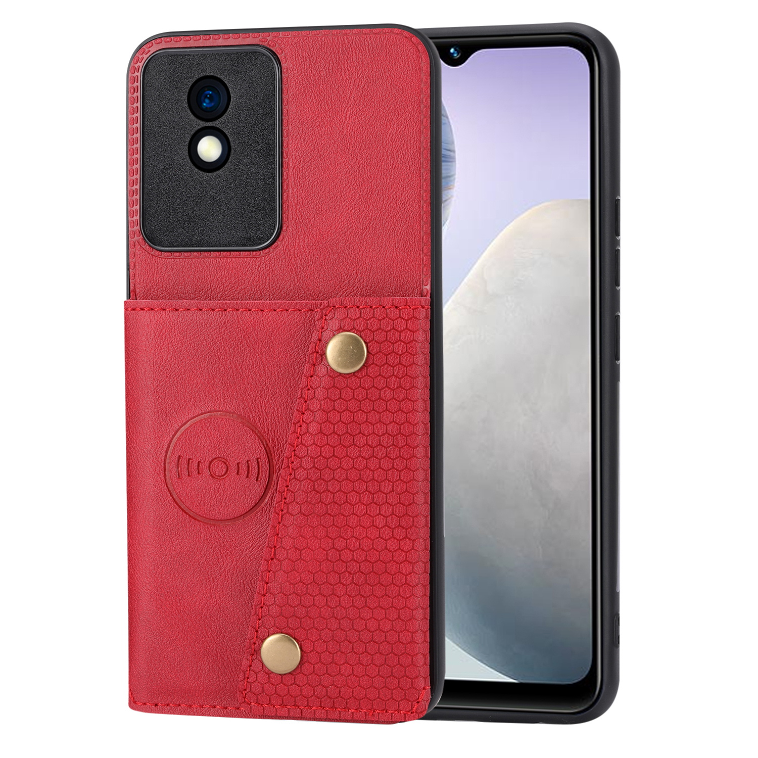

Rückfall Für Vivo Y02 4g / Y11 (2023) Kartenhalter Kickstand PU Lederbeschichtete TPU -telefonabdeckung - Rot, vivo Y02 4G