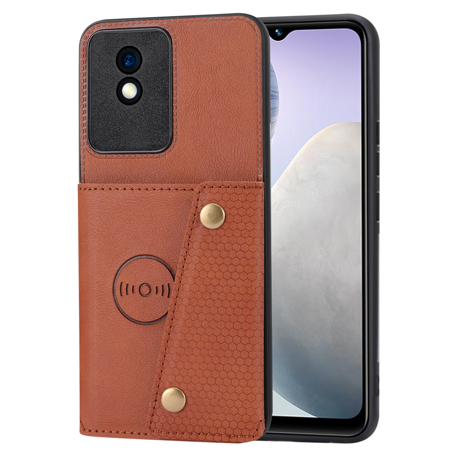 

Rückfall Für Vivo Y02 4g / Y11 (2023) Kartenhalter Kickstand PU Lederbeschichtete TPU -telefonabdeckung - Hellbraun, vivo Y02 4G